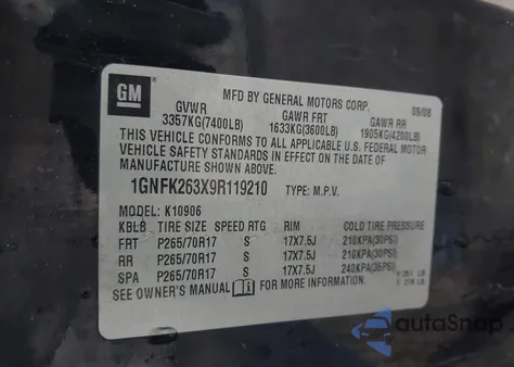 2009 Chevrolet Suburban 1500 Lt2 z USA, uszkodzony, nr VIN 1GNFK263X9R119210